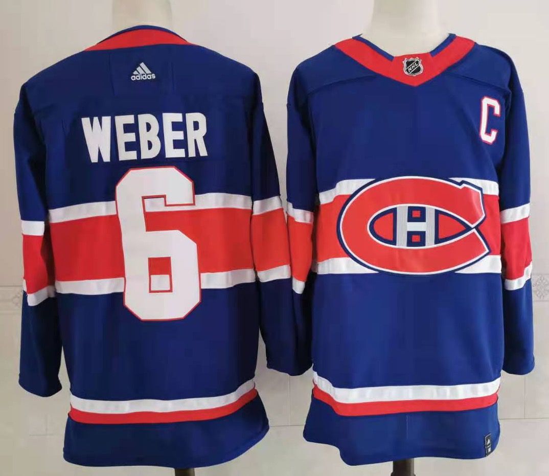 Cheap Men Montreal Canadiens 6 Weber Blue Throwback Authentic Stitched 2020 Adidias NHL Jersey